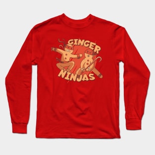 Cute Christmas Ginger Ninjas // Funny Gingerbread Men Long Sleeve T-Shirt